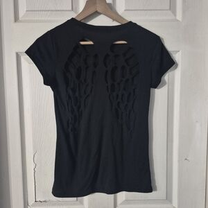 Women's Angel Wings Black Cutout Top Sz S